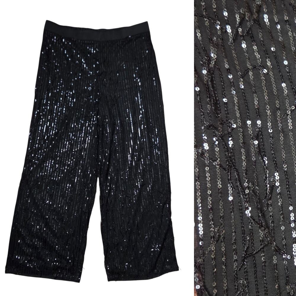 SHEIN Gorgeous Wide Leg Disco Statement Beaded Sparkle Fringe Wide Leg Pants 1XL
